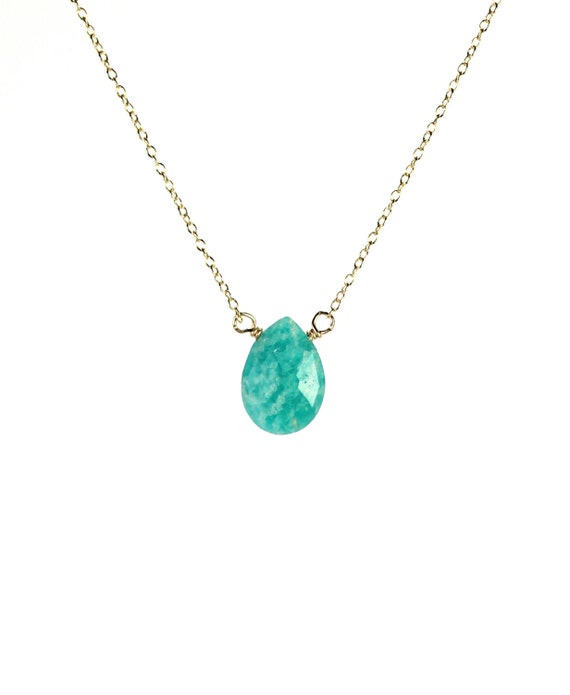 Amazonite necklace -  green amazonite - gemstone necklace - august birthstone - a wire wrapped green amazonite on a 14k gold vermeil chain