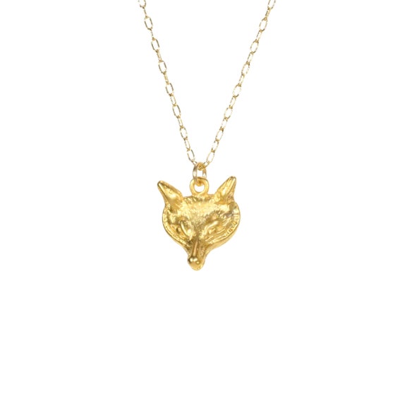 Wolf necklace, gold fox necklace, fox head pendant, sly fox, silver fox, a 14k gold vermeil wolf charm on a 14k gold filled chain