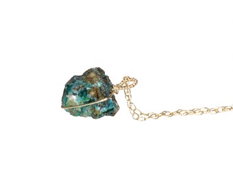 Azurit Malachit Anhänger Kette: Roher Kristall, 14k Gold Filled Kette