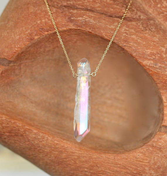 Quartz wand necklace - angle aura quartz necklace - clear quartz necklace - crystal necklace - rainbow necklace