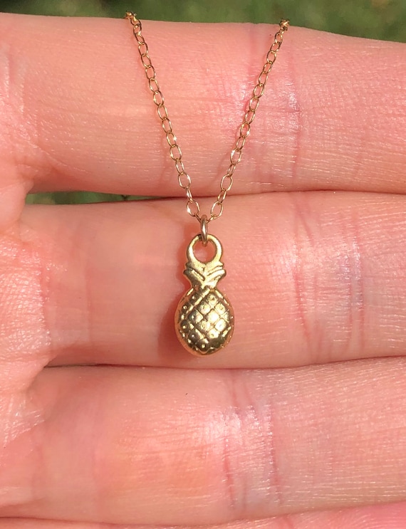 Pineapple necklace, little gold pineapple pendant, juicy fruit jewelry, fun gift idea, beach necklace, Hawaii necklace