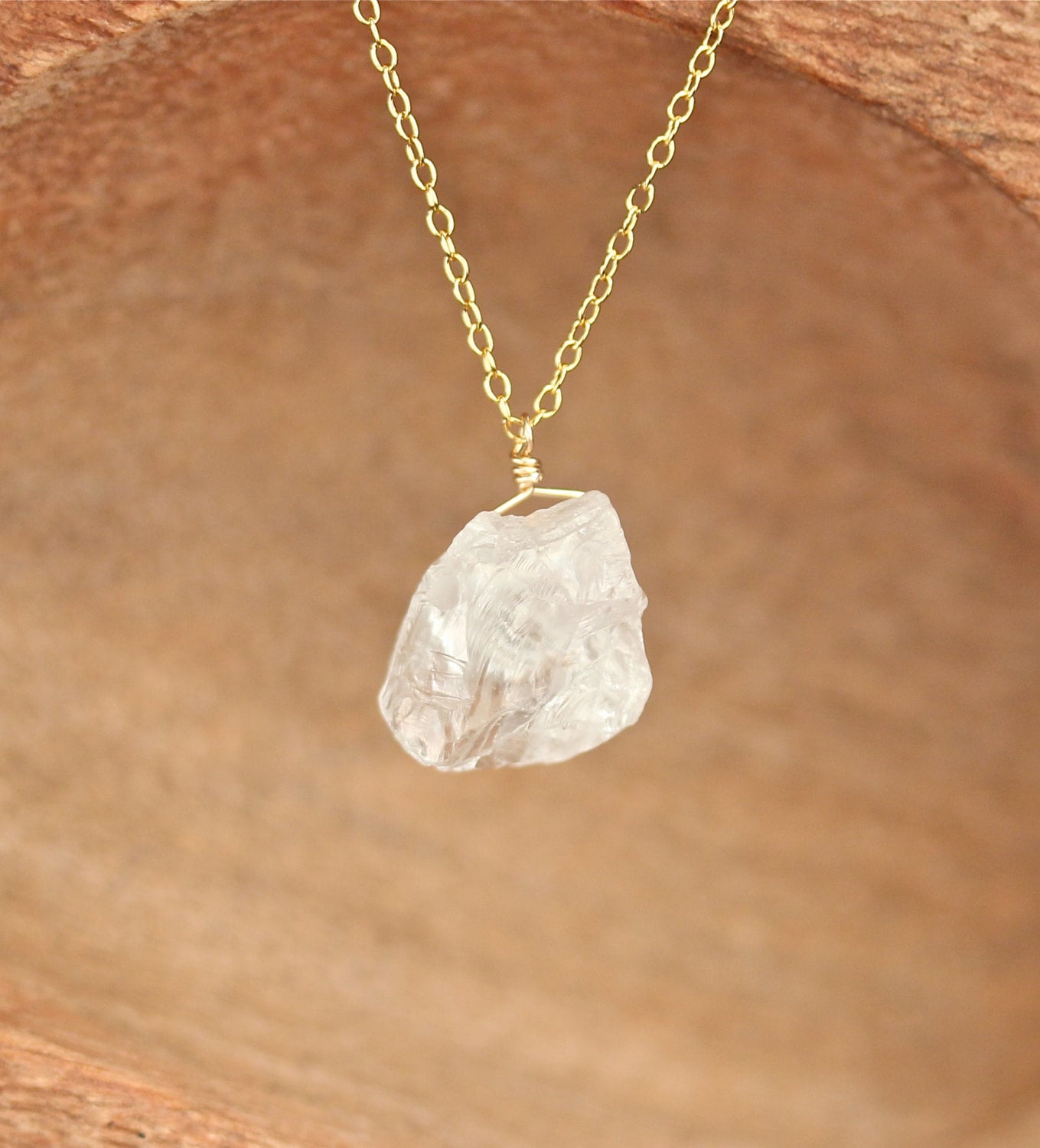 Raw clear quartz necklace sale