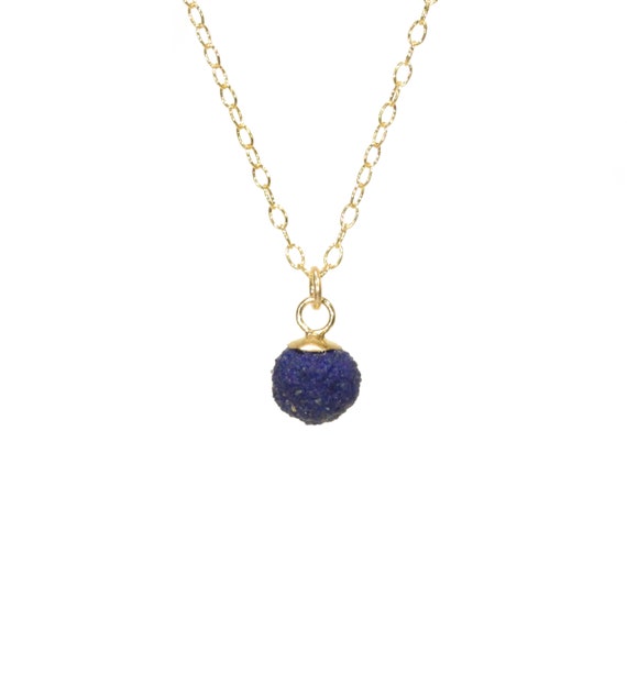 Azurite blueberry necklace,  blue crystal necklace, natural azurite pendant, healing stone, 14k gold filled chain, dainty gold necklace