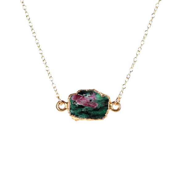 Ruby zoisite necklace, ruby necklace, anyolite necklace, zoisite necklace, a gold lined ruby zoisite on a 14k gold filled chain