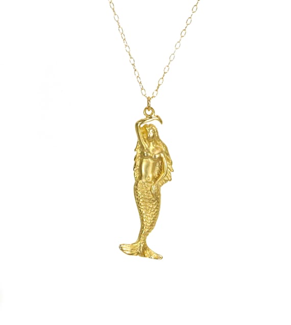 Mermaid necklace, sea princess necklace, beach necklace, fairytale, mermaid pendant, a gold vermeil mermaid on a 14k gold filled chain