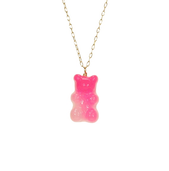 Gummy bear necklace, cute candy necklace, colorful fun necklace, kawaii, a juicy gummy bear on a 14k gold filled chain