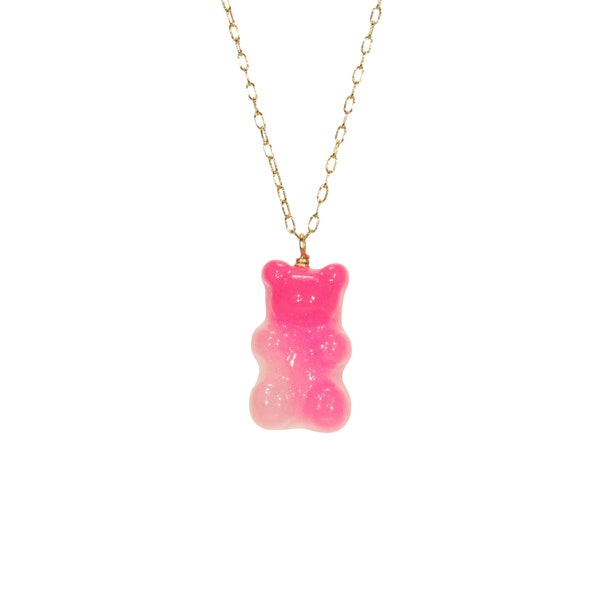 Gummy bear necklace, cute candy necklace, colorful fun necklace, kawaii, a juicy gummy bear on a 14k gold filled chain