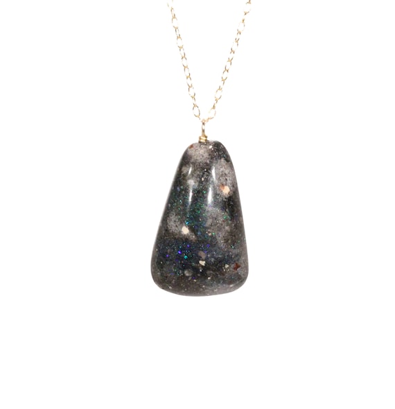 Black opal necklace, rainbow stone, Honduras opal pendant, fire opal jewelry, black matrix opal, 14k gold filled chain