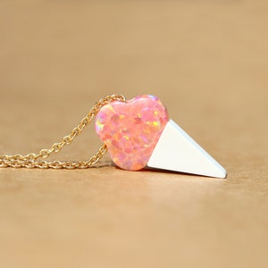 Ice cream cone necklace, candy necklace, fire opal pendant, happy kawaii charm, dainty 14k gold filled chain