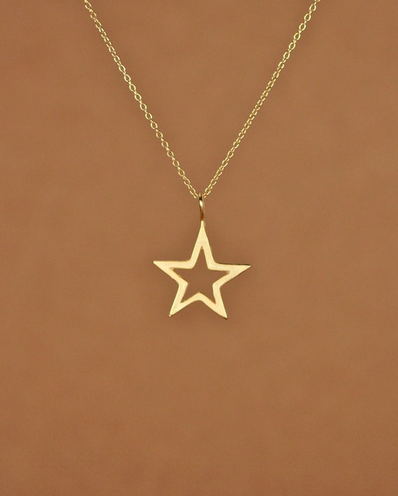 Gold star necklace, celestial necklace, wish upon a star, twinkle twinkle little star, 14k gold vermeil star outline, 14k gold filled chain