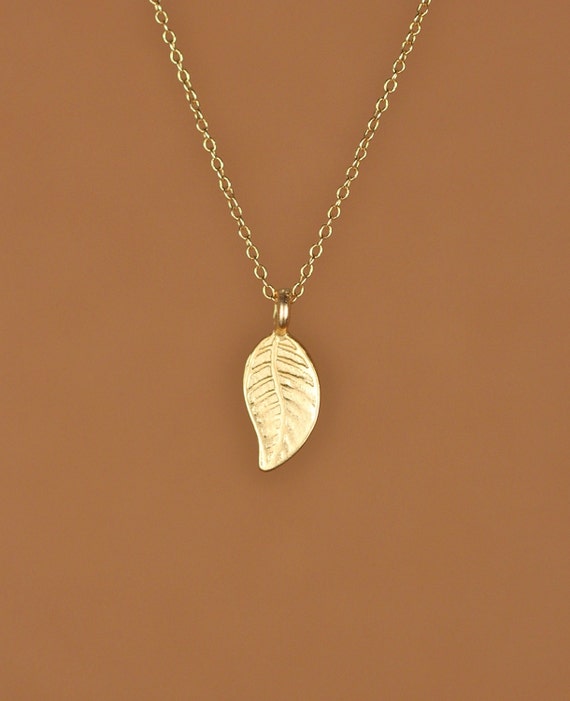 Leaf necklace, gold leaf pendant, dainty nature necklace, organic jewelry, nature lover, a 14k gold vermeil leaf on a 14k gold filled chain
