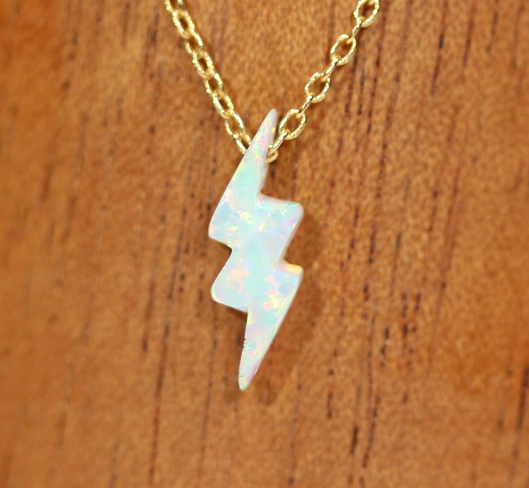 Tiny lightning bolt necklace, opal lightning bolt, small thunderbolt