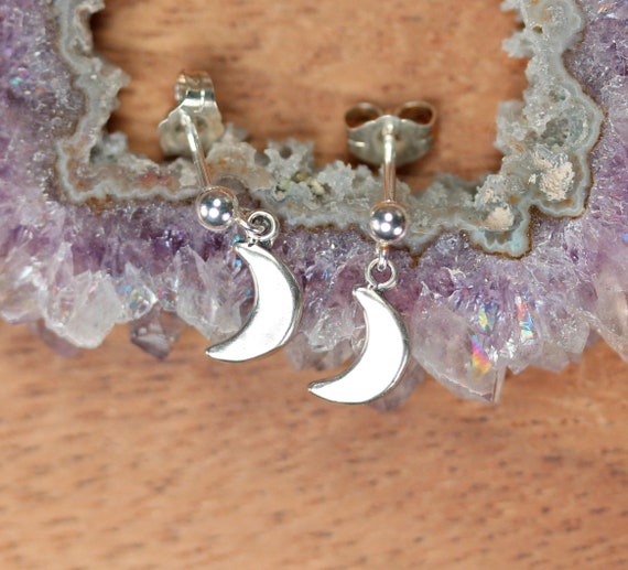 Silver moon earrings, tiny moon earrings, celestial earrings, waning moon, waxing moon, crescent moon jewelry, half moon stud earrings