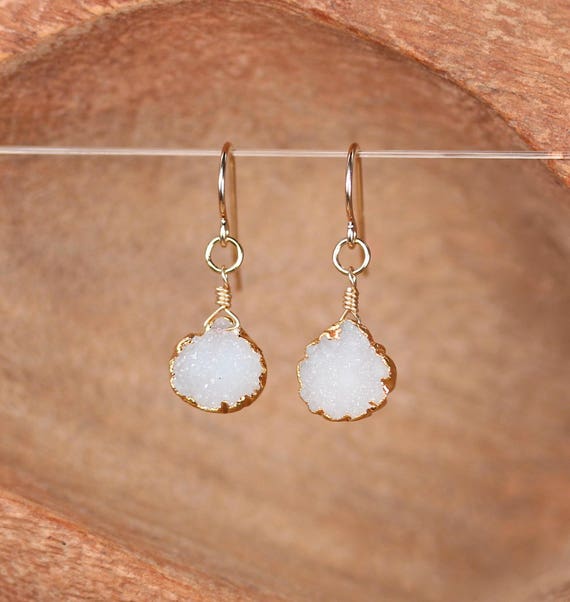 Druzy Earrings, raw crystal earrings, gold teardrop earrings, drop earrings, dangle earrings, stardust earrings, quartz earrings