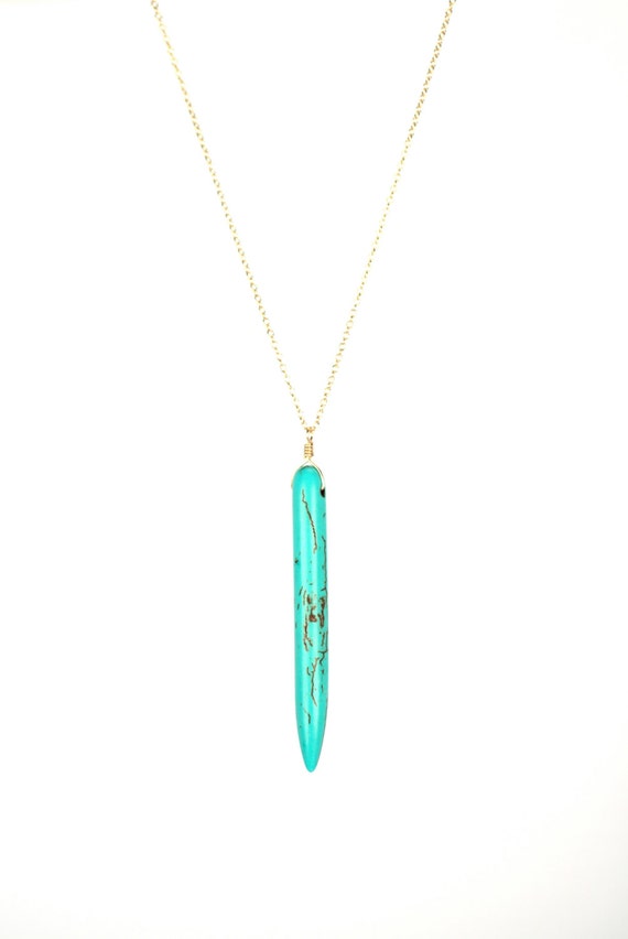 Spike necklace - turquoise spike necklace - a long turquoise point on a 14k on a 14k gold vermeil or sterling silver chain