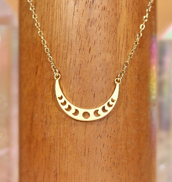 Moon phases necklace, crescent moon, moon jewelry, astrology, waxing moon, crescent necklace