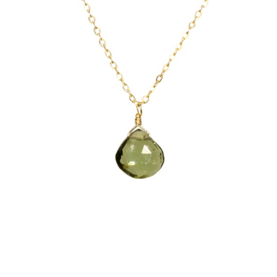 Moldavite necklace, meteorite necklace, healing crystal necklace, a genuine polished moldavite on a 14k gold filled chain, faceted moldavite