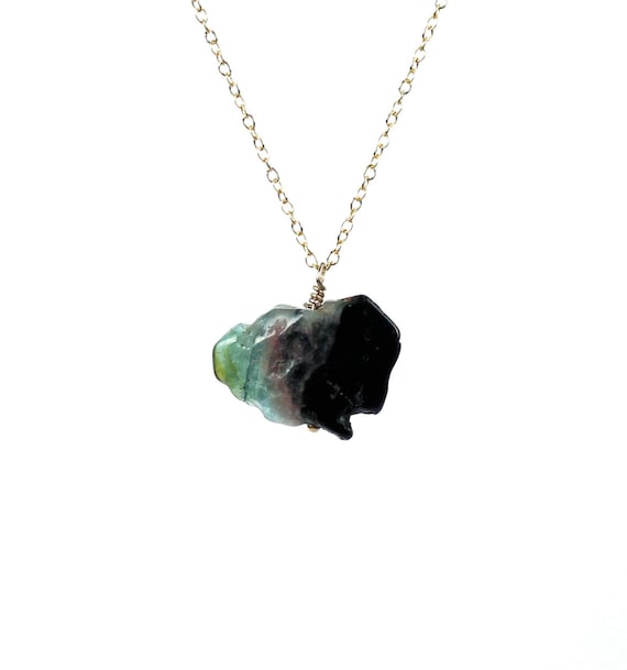 Watermelon tourmaline necklace, healing crystal necklace, raw crystal pendant, chakra necklace, October birthstone