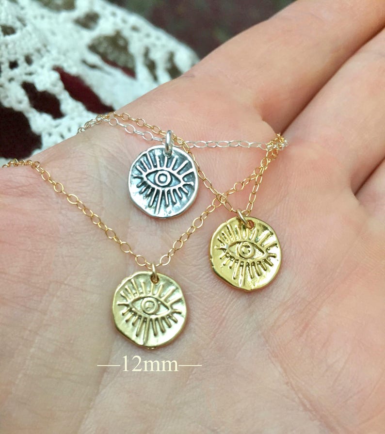 Silver evil eye necklace, sterling silver eye pendant, third eye necklace, crying eye, fortune teller, cool gift idea, witchy, boho image 4