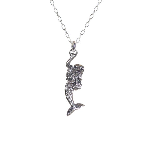 Silver Mermaid Necklace, Fairytale Sea Princess Beach Jewelry, Whimsical Sterling Chain
