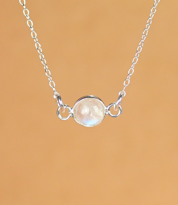 Moonstone necklace - silver moonstone - june birthstone - rainbow moonstone - a silver bezel set moonstone on a sterling silver chain