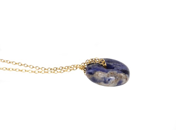 Collier Perles Sodalite Bleu Marine - Longueur 17 Cm Extensible - Plaqué Or Jaune