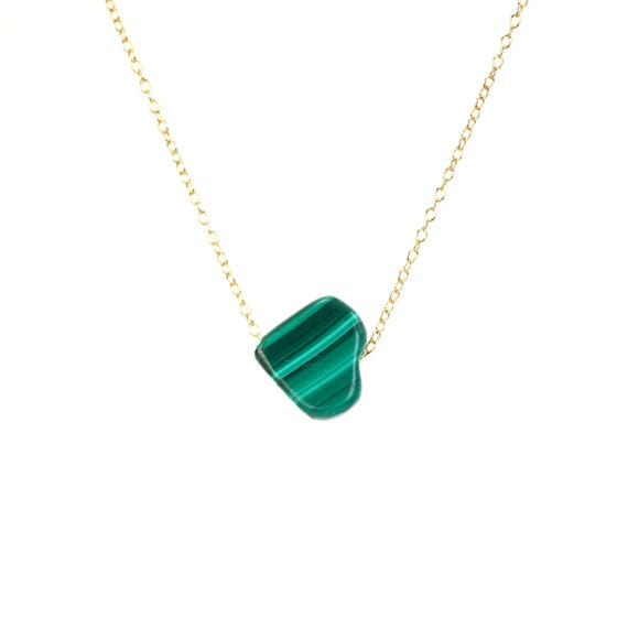 Malachite necklace, love necklace - green heart necklace - green healing stone, dainty necklace, everyday necklace, 14k gold filled chain