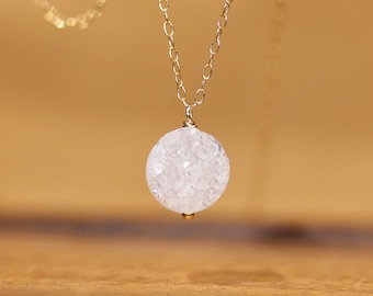 Quartz necklace - druzy necklace - healing crystal necklace - a white druzy disc wire wrapped onto a 14k gold vermeil chain