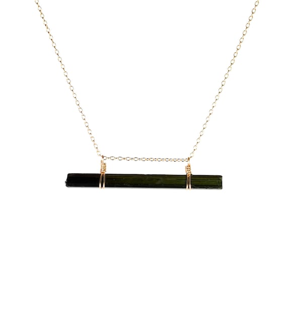 Tourmaline necklace - raw crystal - black crystal schorl necklace - a gold dipped raw tourmaline wand on a 14k gold vermeil chain - TM07