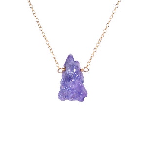 Purple Quartz Necklace,  Aura Crystal Pendant on a 14K Gold Filled Layering Chain