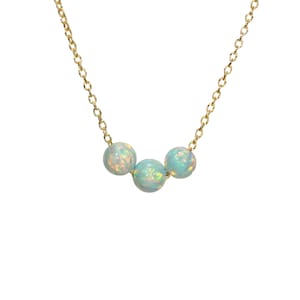 Opal necklace, dot necklace, dainty gold chain, simple jewelry, everyday necklace, three aqua opal beads on a 14k gold filled chain