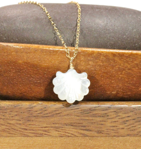 Sea shell necklace, mother of pearl pendant, tropical beach jewelry, summer necklace, a mother of pearl shell on a 14k gold filled chain