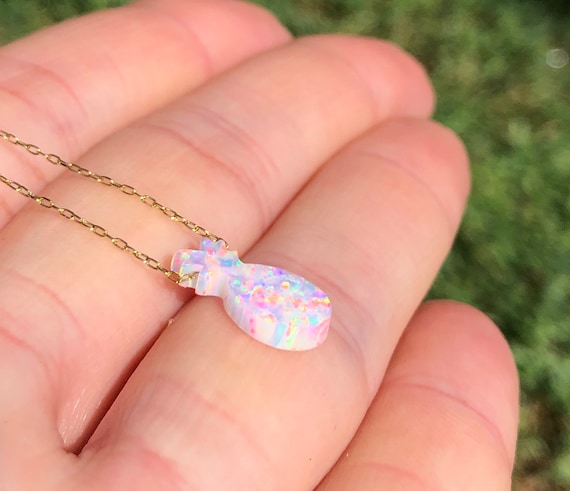 Pineapple necklace opal necklace pineapple charm necklace summer jewelry fruit an opal pineapple on a 14k gold vermeil chain