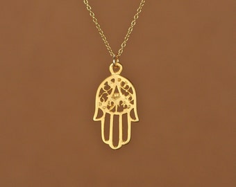 Hamsa necklace - gold hamsa charm - protection necklace - amulet - a filigree style 14k gold vermeil hamsa on a 14k gold filled chain