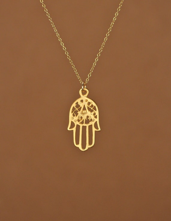 Hamsa necklace - gold hamsa charm - protection necklace - amulet - a filigree style 14k gold vermeil hamsa on a 14k gold filled chain