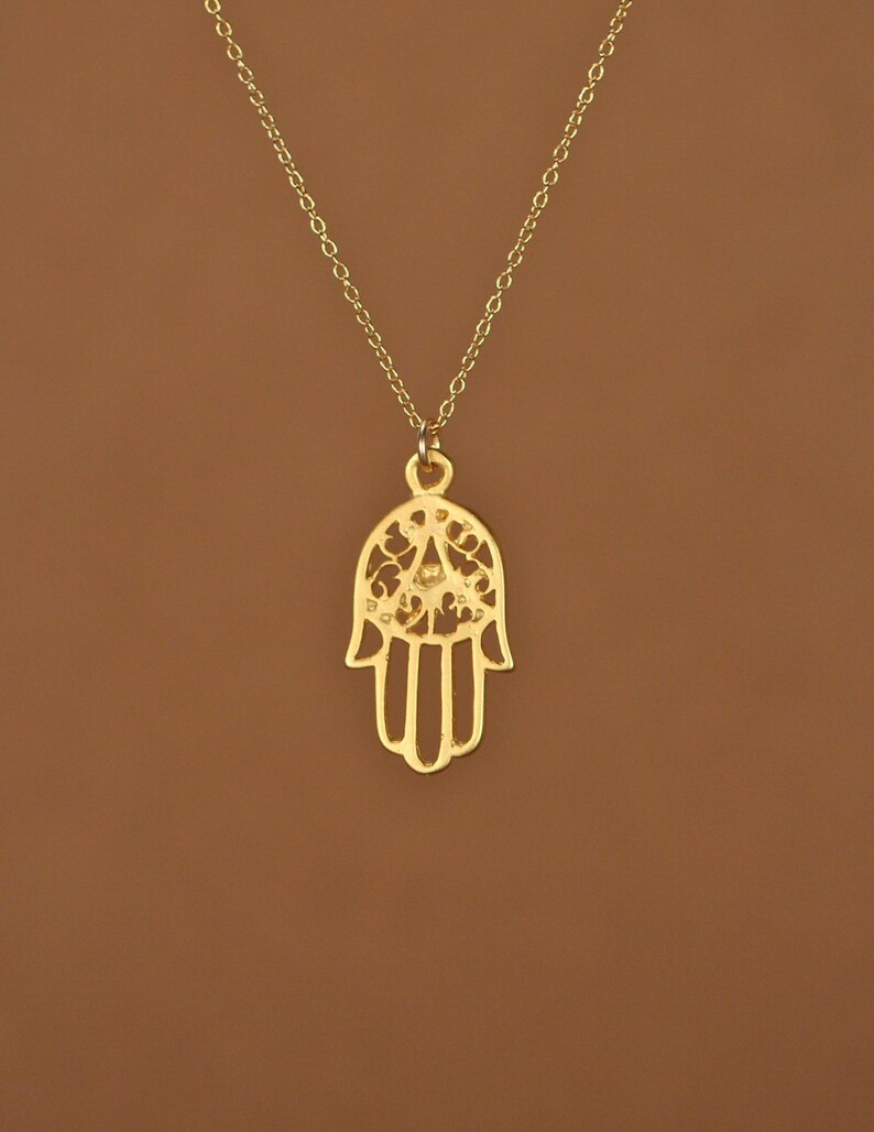 Hamsa Necklace Gold Hamsa Charm Protection Necklace Etsy