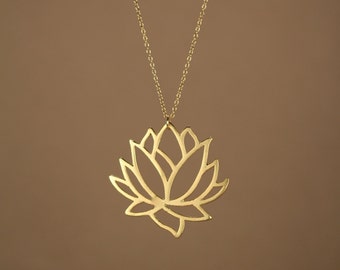 Lotus necklace, gold lotus flower necklace, blooming flower jewelry, lotus pendant, a 14k gold vermeil lotus flower on 14k gold filled chain
