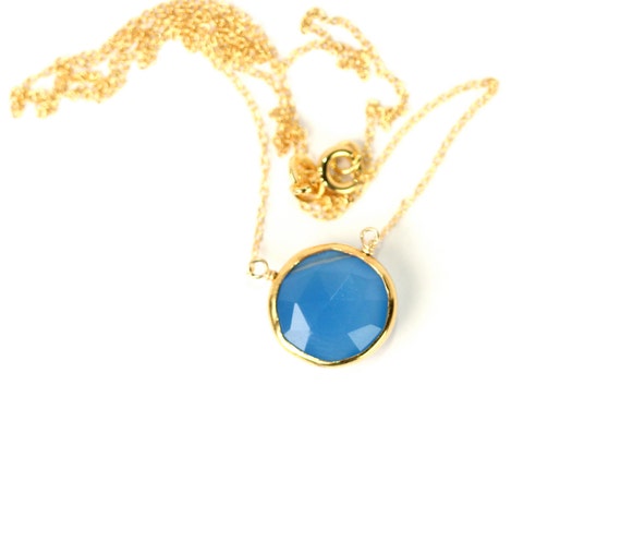 Chalcedony necklace - crystal necklace - blue chalcedony necklace - gemstone necklace - a gold lined chalcedony on a 14k gold filled chain