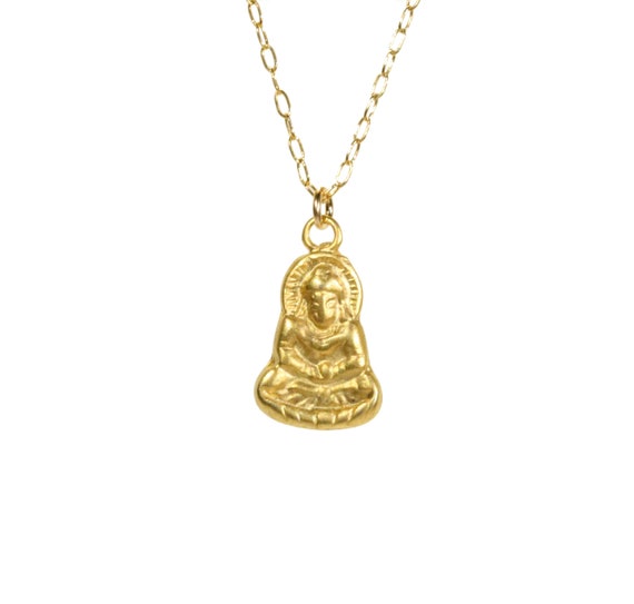 Buddha necklace, yoga necklace, gold buddha necklace, zen necklace, gautama buddha pendant, a gold vermeil buddha on a 14k gold filled chain