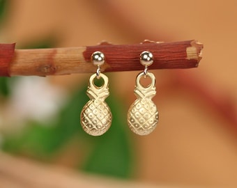 Pineapple earrings, pineapple stud earrings, tropical jewelry, fruit earrings, juicy pineapple studs, gold filled earrings