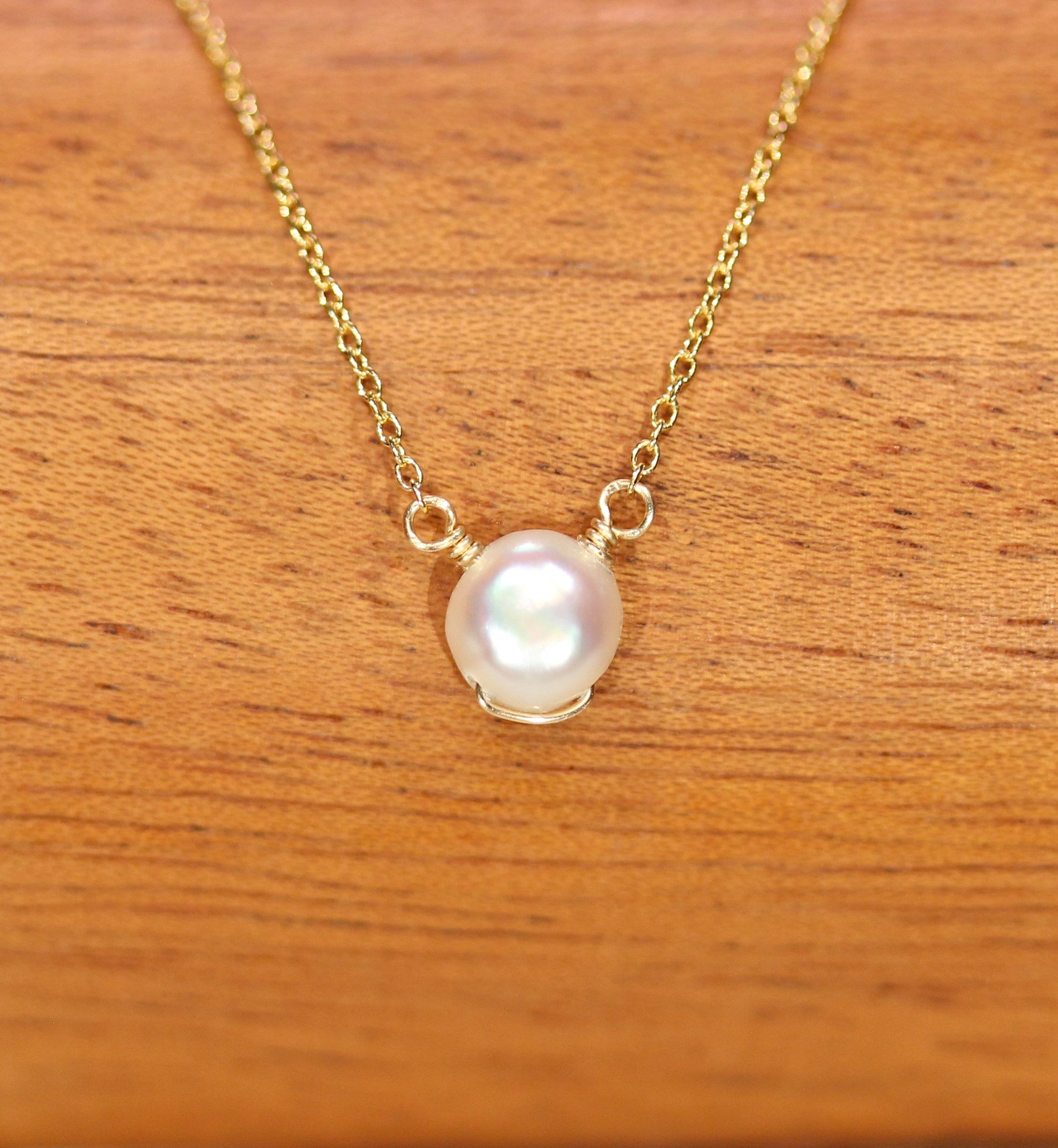 Pearl necklace, white pearl pendant, solitaire necklace, tiny round ...