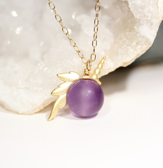 Unicorn necklace, february birthstone, amethyst necklace, purple bead, majestic, healing crystal jewelry