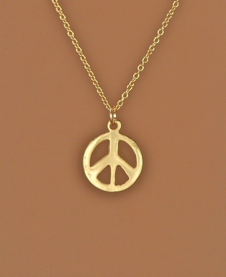 Gold peace sign necklace peace necklace delicate and dainty a 14k gold plated little gold peace symbol on a 14k gold filled chain image 4