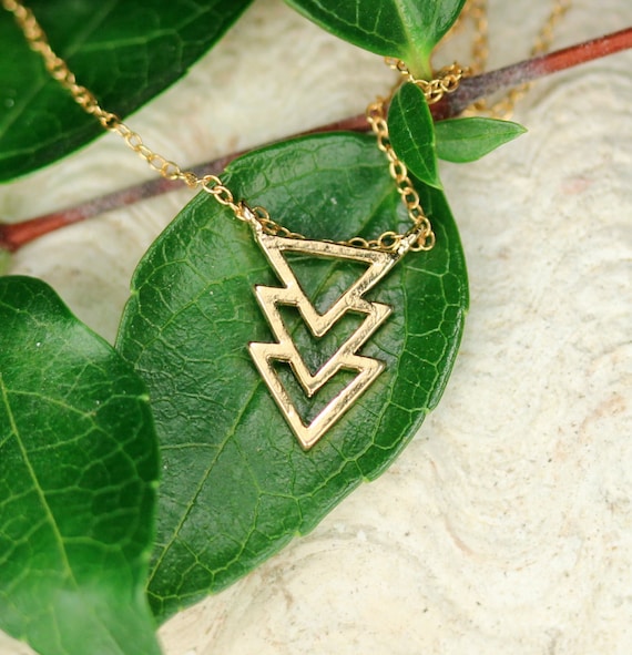 Chevron necklace - triangle necklace - geometric necklace - three triangle necklace - a gold vermeil spike pendant on 14k gold vermeil chain