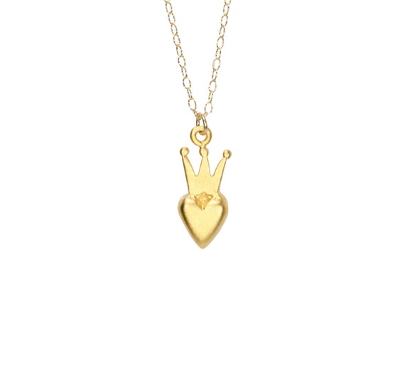 Crown necklace, queen of my heart, princess necklace, a 14k gold vermeil heart and crown on 14k gold filled chain