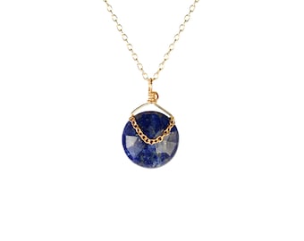 December Birthstone Necklace: Midnight Blue Lapis Lazuli Pendant, 14k Gold Filled or Sterling Silver Chain