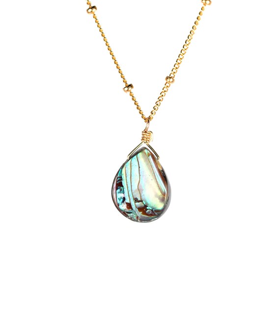 Abalone necklace - shell necklace - teardrop - everyday - a wire wrapped abalone shell on a 14k gold vermeil or sterling silver chain