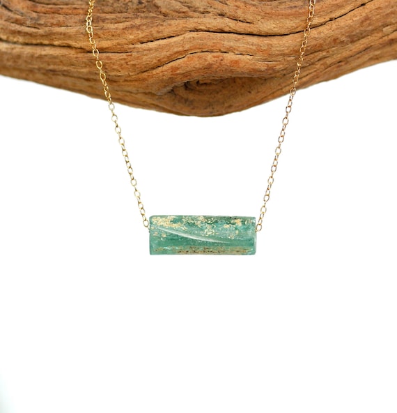 Sea glass necklace - roman glass necklace - ancient glass necklace - opalized - ancient roman glass on a 14k gold filled chain