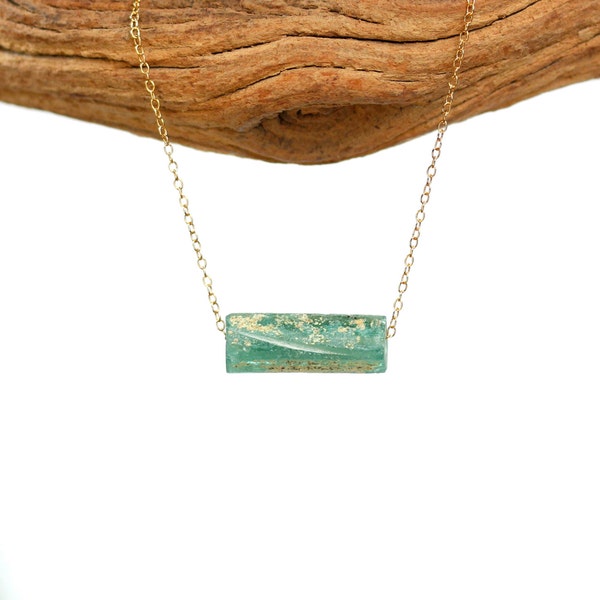 Sea glass necklace - roman glass necklace - ancient glass necklace - opalized - ancient roman glass on a 14k gold filled chain