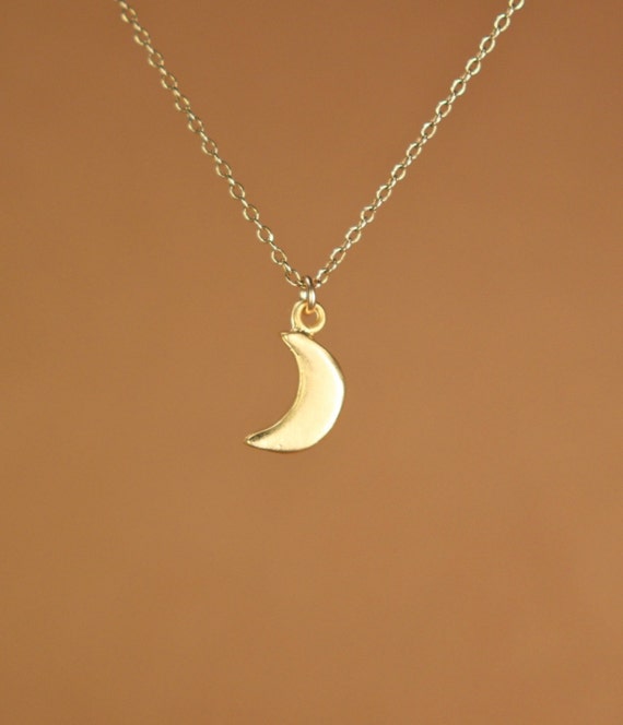 Moon necklace - tiny moon necklace - gold moon - crescent moon necklace - a 14k gold overlay little moon on a 14k gold filled chain